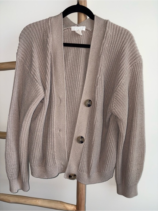 H&M Sweaters - H&M Oversized Waffle Knit Button-Front Cardigan - Taupe